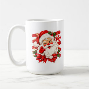 Winking Santa Red Bow Christmas Holiday Style Coffee Mug
