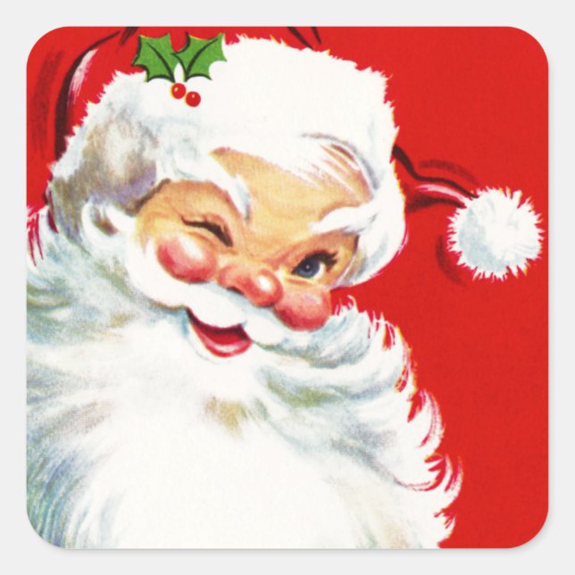 Winking Santa Square Sticker (Front)