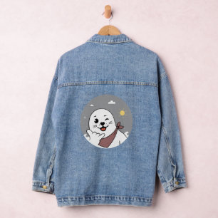 Winking Seal Wearing a Bandanna Throwing Shaka Sig Denim Jacket
