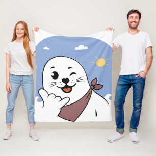 Winking Seal Wearing a Bandanna Throwing Shaka Sig Fleece Blanket