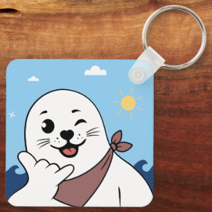 Winking Seal Wearing a Bandanna Throwing Shaka Sig Key Ring