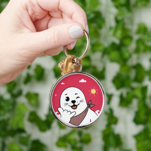 Winking Seal Wearing a Bandanna Throwing Shaka Sig Key Ring