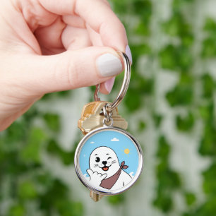 Winking Seal Wearing a Bandanna Throwing Shaka Sig Key Ring