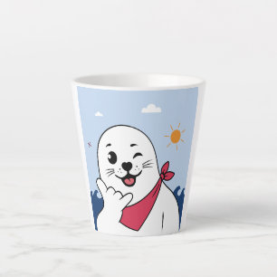Winking Seal Wearing a Bandanna Throwing Shaka Sig Latte Mug