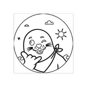 Winking Seal Wearing a Bandanna Throwing Shaka Sig Rubber Stamp