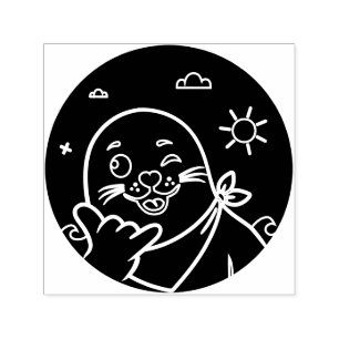 Winking Seal Wearing a Bandanna Throwing Shaka Sig Self-inking Stamp