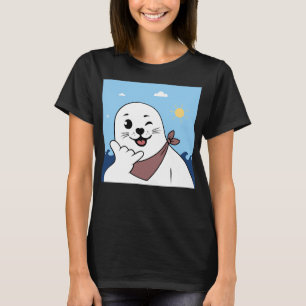 Winking Seal Wearing a Bandanna Throwing Shaka Sig T-Shirt