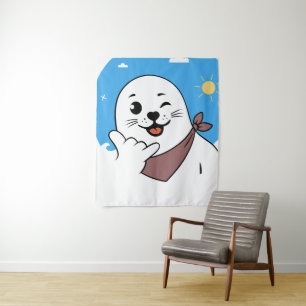 Winking Seal Wearing a Bandanna Throwing Shaka Sig Tapestry