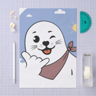 Winking Seal Wearing a Bandanna Throwing Shaka Sig Tissue Paper