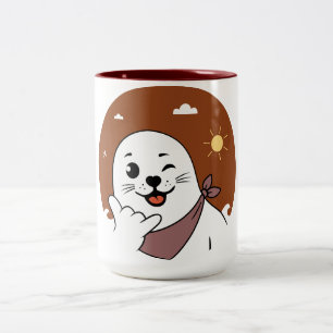 Winking Seal Wearing a Bandanna Throwing Shaka Sig Two-Tone Coffee Mug