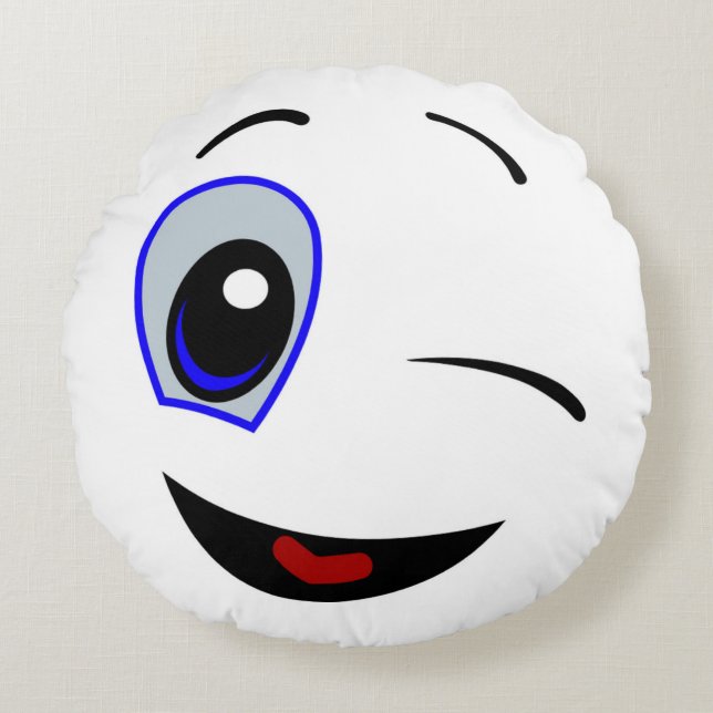 WINKING SMILEY FACE ROUND CUSHION (Front)