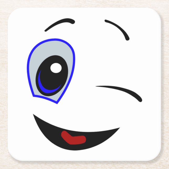 WINKING SMILEY FACE SQUARE PAPER COASTER (Front)