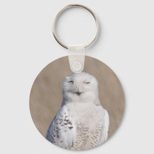 Winking Snowy Owl Key Ring
