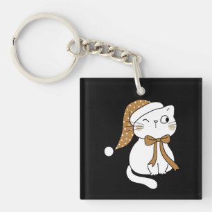 Winking Winter Cat Key Ring