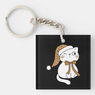 Winking Winter Cat Key Ring