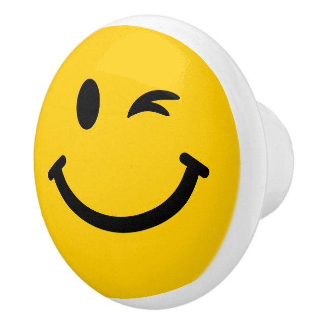 Winking Yellow Happy face Ceramic Knob (Right)