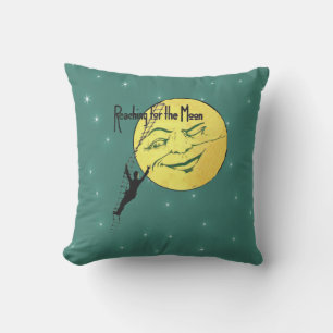 Winking Yellow Moon Face Man Climbing Ladder Green Cushion