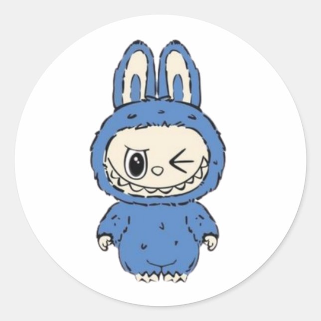 Winky Blue BunBite Classic Round Sticker (Front)