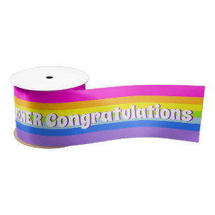 Winner congratulations or custom text rainbow satin ribbon