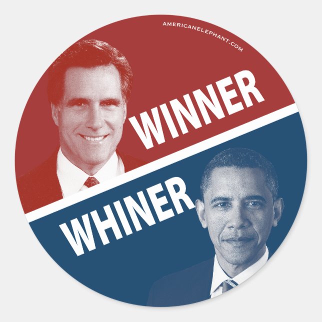 Winner or Whiner Romney Vs Obama Classic Round Sticker (Front)
