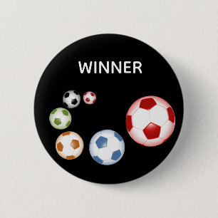 Winner Soccer (Football) Balls on Black 6 Cm Round Badge