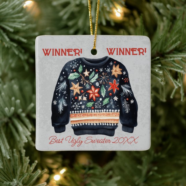 Winner! Winner! Best Ugly Sweater of 20xx Ceramic Ornament (Tree)