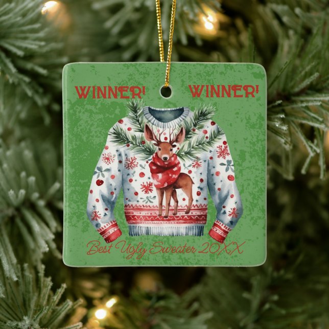 Winner! Winner! Best Ugly Sweater of 20xx Ceramic Ornament (Tree)