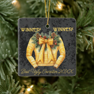 Winner! Winner! Best Ugly Sweater of 20xx Ceramic Ornament