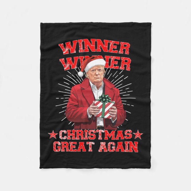 Winner Winner Christmas Great Again Trump Funny Hu Fleece Blanket (Front)