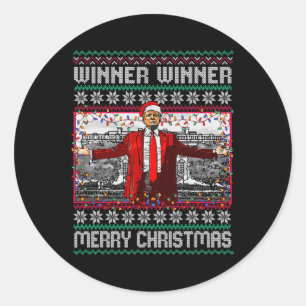 Winner Winner Merry Christmas Funny Santa Trump 20 Classic Round Sticker