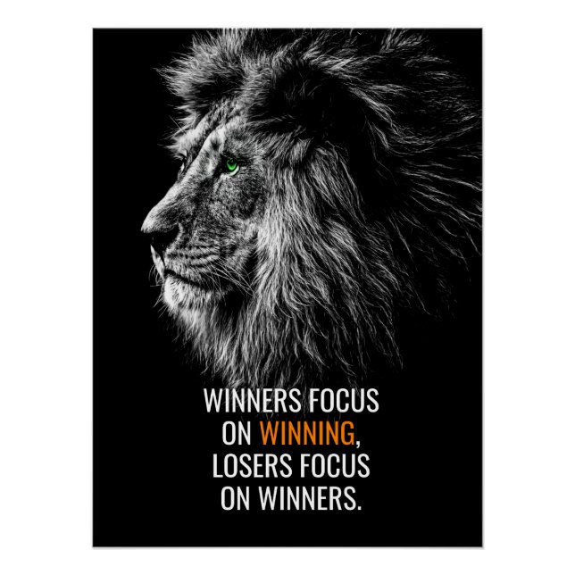 Winners focus on Winning Lion Motivational Quote Poster (Front)