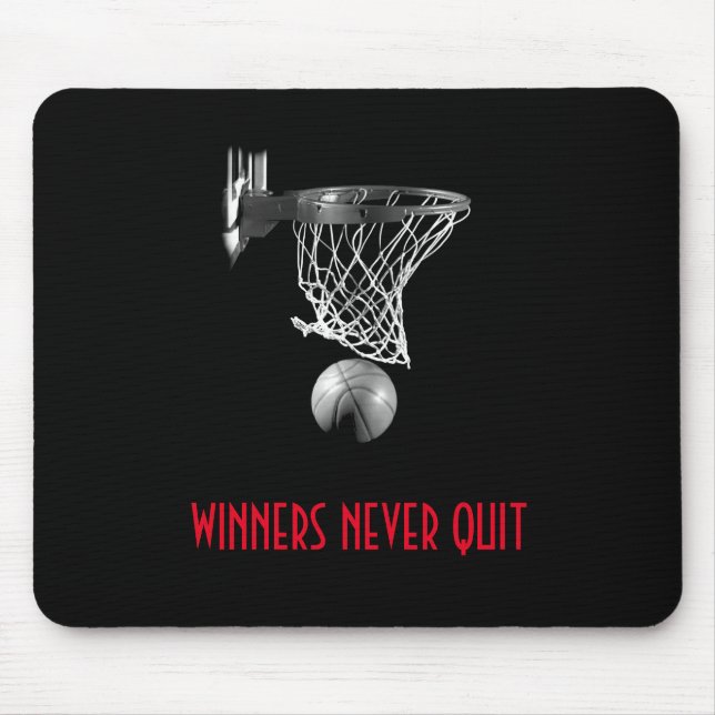 Winners Never Quit Basketball Mouse Pad (Front)