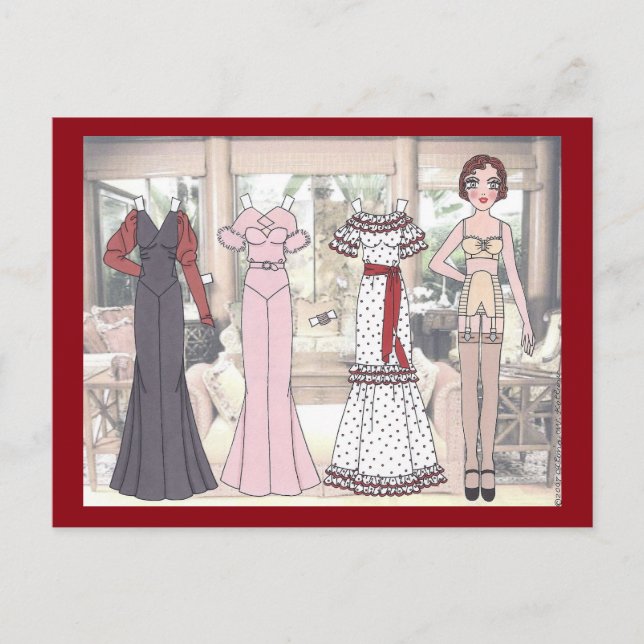 Winnie, Art Deco Lady Paper Doll of 1936 Postcard (Front)