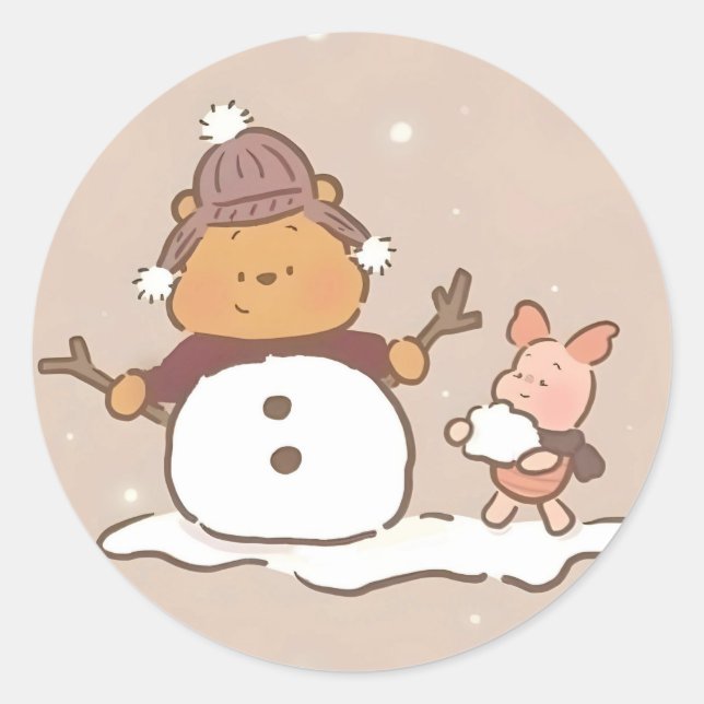 Winnie the Pooh Christmas  Classic Round Sticker (Front)
