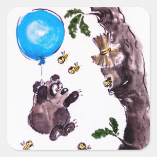 Winnie the Pooh disguising himself as a Little Bla Square Sticker