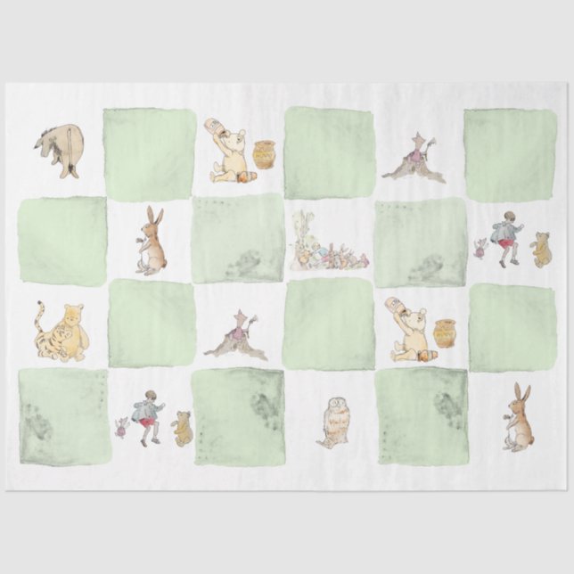 Winnie the Pooh Green Check Tissue Paper (Front)