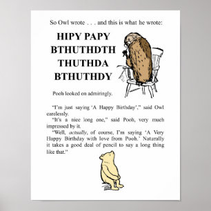 Winnie The Pooh- Owl Writes 'Happy Birthday' Poster