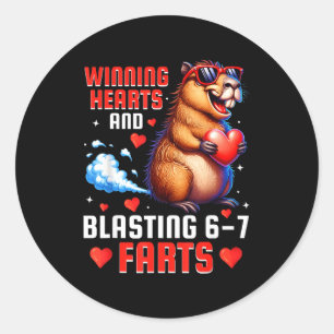Winning hearts 67 meme capybara kids boys classic round sticker