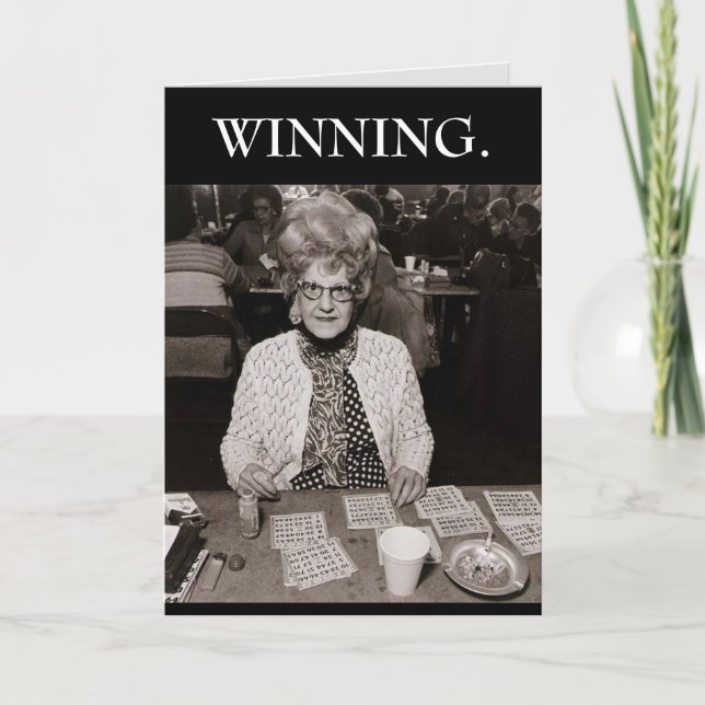 WINNING Old Woman w/ Big Hair Playing Bingo Blank Card (Front)