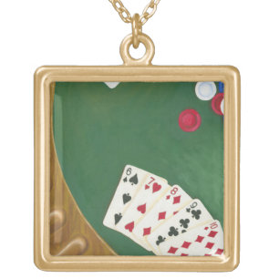 Winning Poker Hand Six Through Ten Gold Plated Necklace