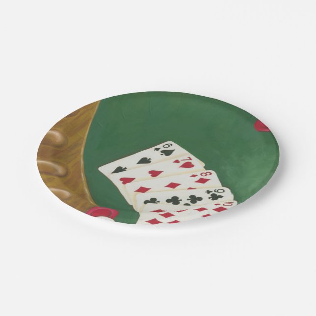 Winning Poker Hand Six Through Ten Paper Plate (Angled)