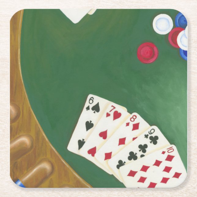 Winning Poker Hand Six Through Ten Square Paper Coaster (Front)