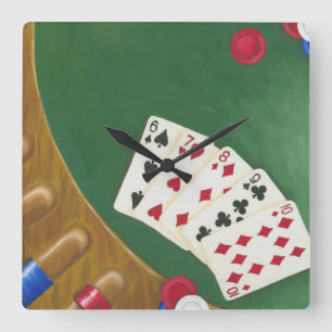 Winning Poker Hand Six Through Ten Square Wall Clock