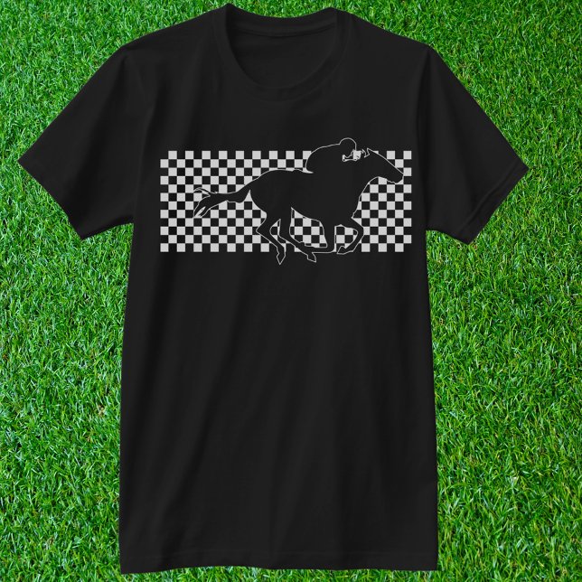 Winning Race Horse on Chequerboard T-Shirt (Checkerboard silks pattern with racehorse. Customize with any shirt and ink colors you like. )