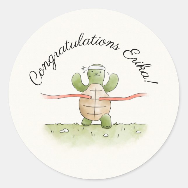 Winning Race Turtle Personalised Classic Round Sticker (Front)
