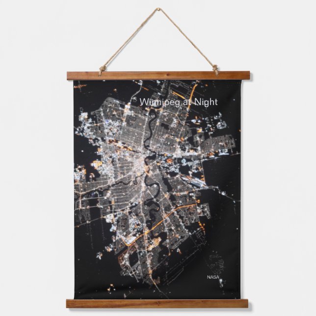 Winnipeg Lights at Night, NASA ISS Photo Hanging Tapestry (Front)