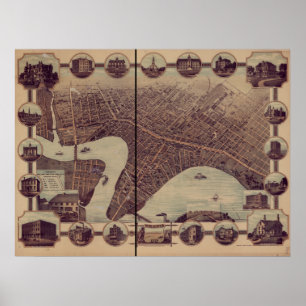 Winnipeg Manitoba 1884 Antique Panoramic Map Poster