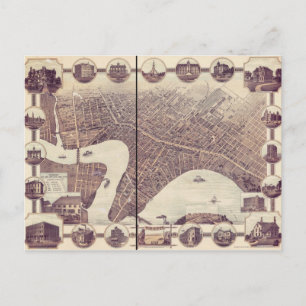 Winnipeg Manitoba Canada Bird's Eye View Map 1884 Postcard