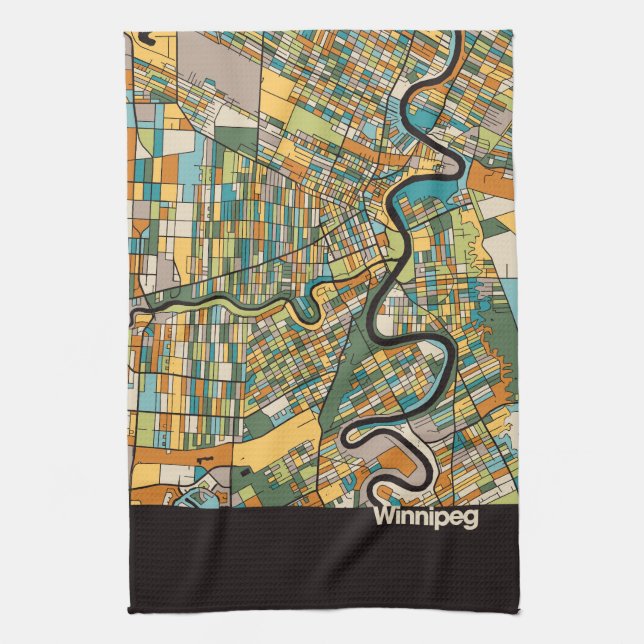 Winnipeg Map/black Tea Towel (Vertical)