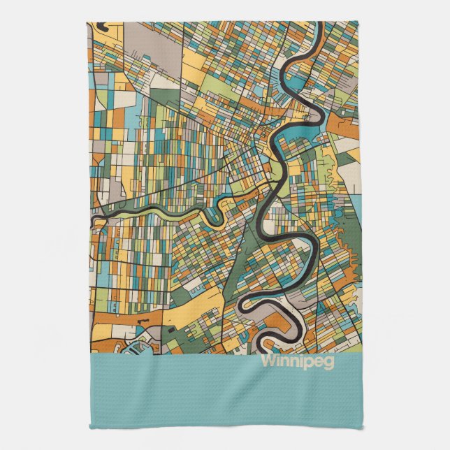 Winnipeg Map/blue Tea Towel (Vertical)